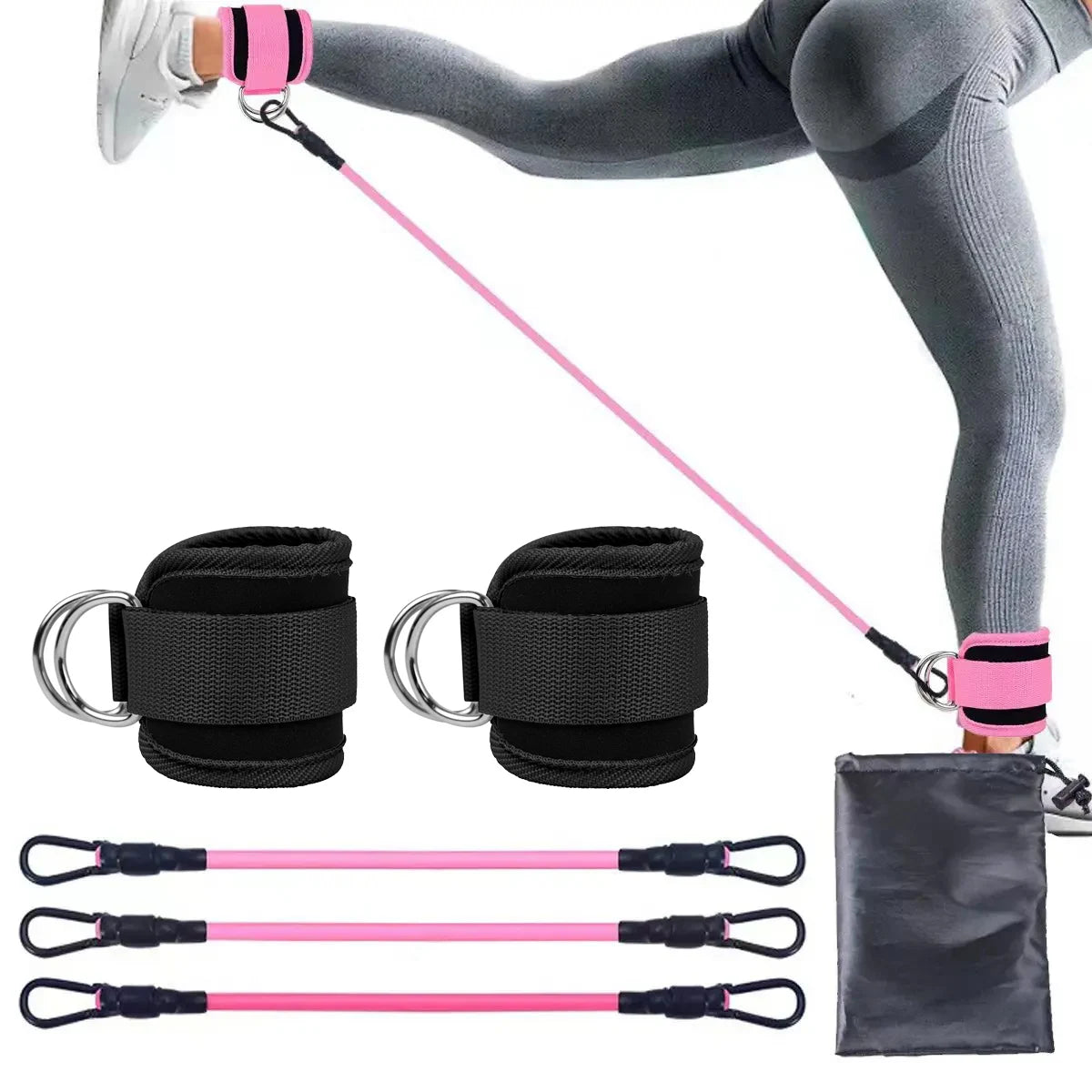 Kit Bandas de Resistencia con Tobilleras – Ejercicios de Glúteos y Piernas