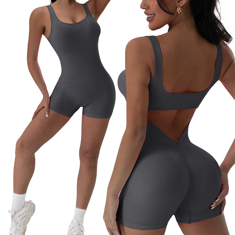 Women's Fitness Jumpsuit with Open Back