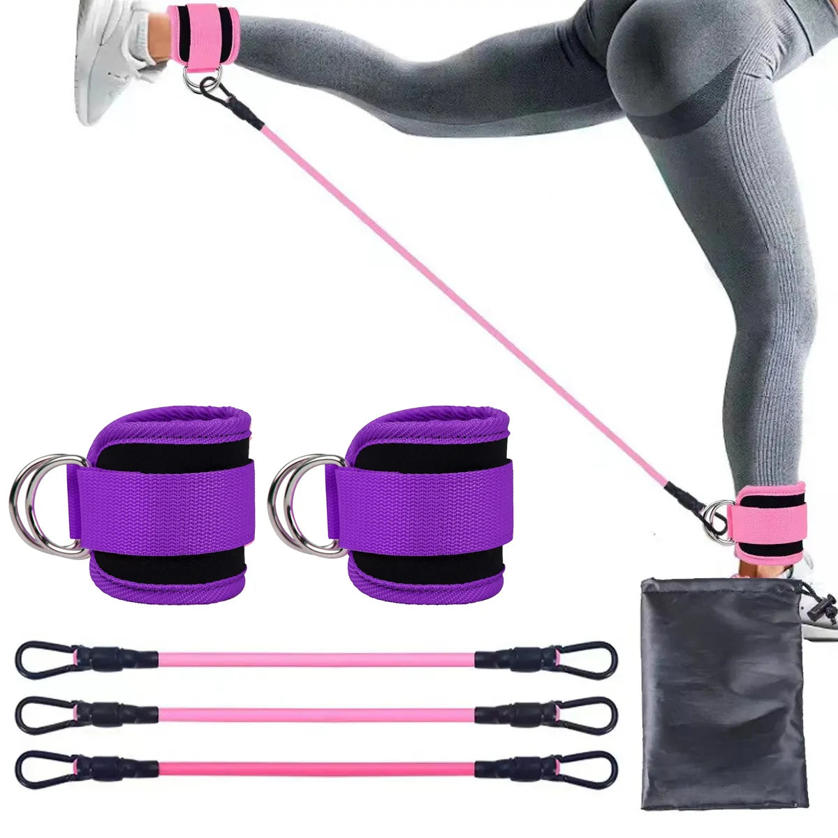 Kit Bandas de Resistencia con Tobilleras – Ejercicios de Glúteos y Piernas