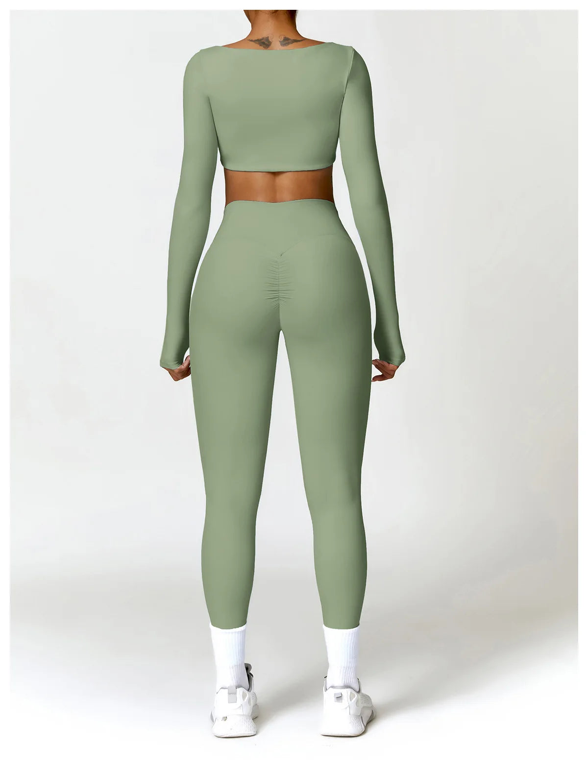 Conjunto Fitness Femenino con Manga Larga y Leggings de Cintura Alta