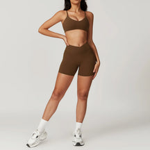 Conjunto Fitness Mujer – Top + Shorts de Cintura Alta
