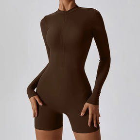 Macacão Fitness Mujer – Manga Larga con Cremallera Frontal