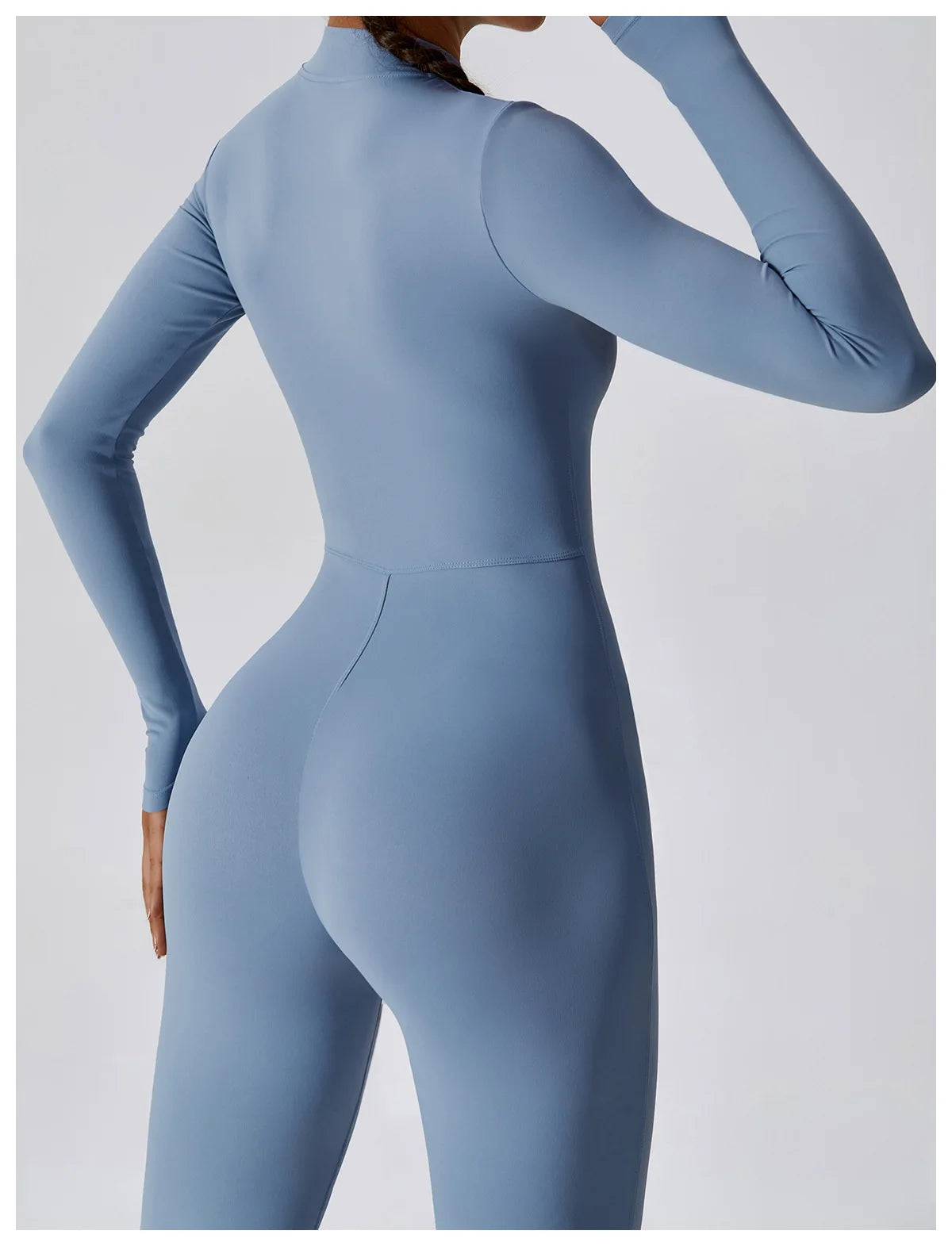 Macacão Fitness Mujer – Manga Larga con Cremallera Frontal