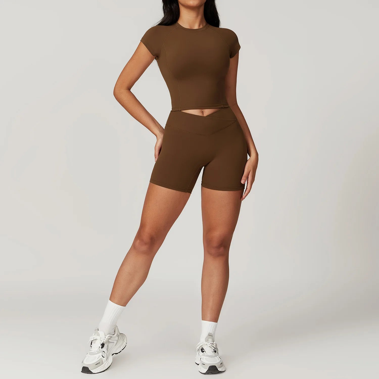 Conjunto Fitness Mujer – Top + Shorts de Cintura Alta
