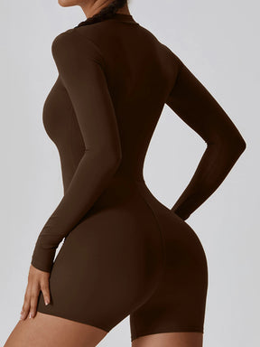 Macacão Fitness Mujer – Manga Larga con Cremallera Frontal