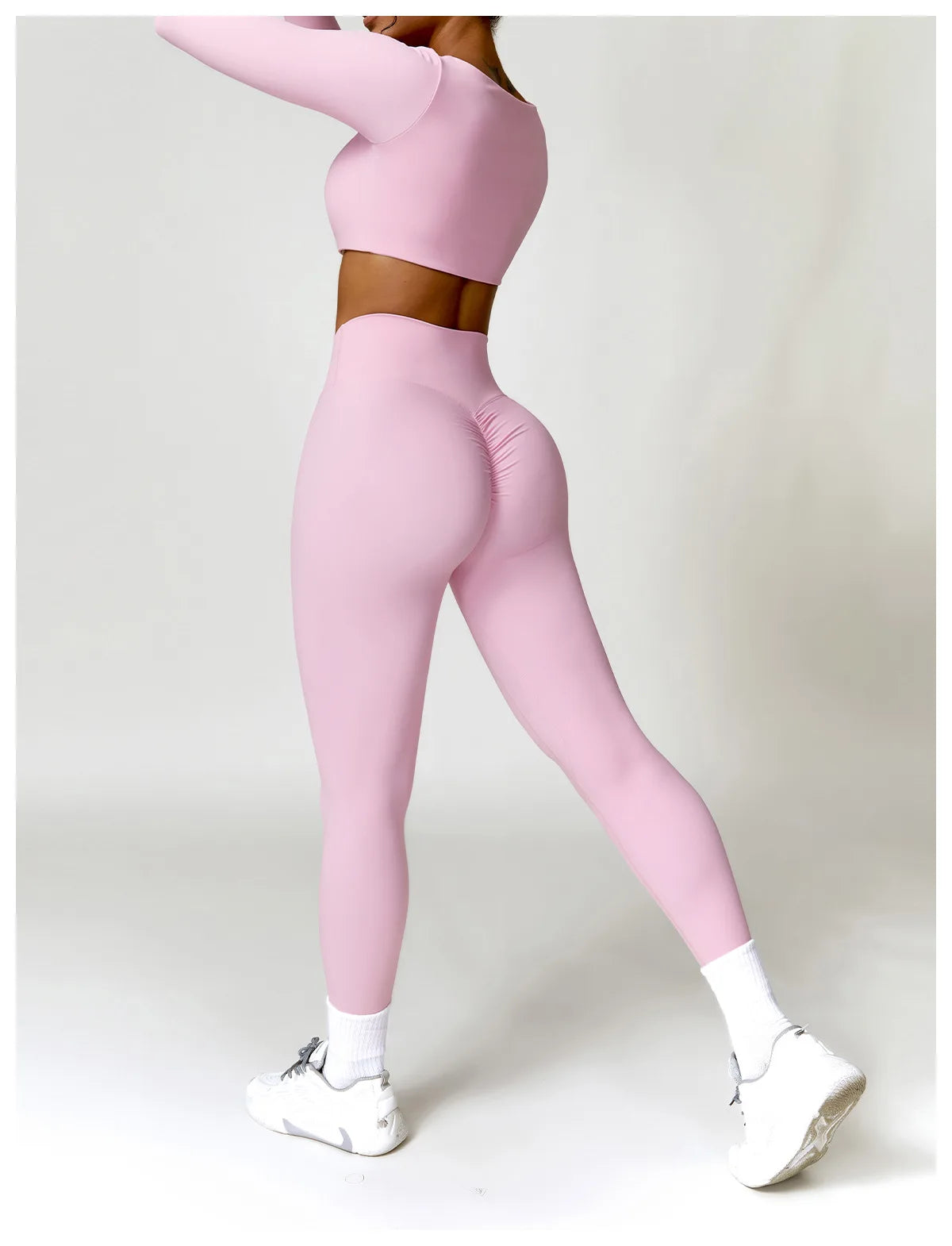 Conjunto Fitness Femenino con Manga Larga y Leggings de Cintura Alta