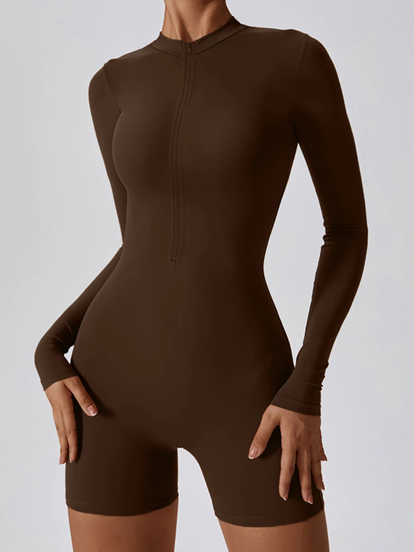 Macacão Fitness Mujer – Manga Larga con Cremallera Frontal