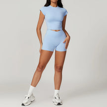 Conjunto Fitness Mujer – Top + Shorts de Cintura Alta