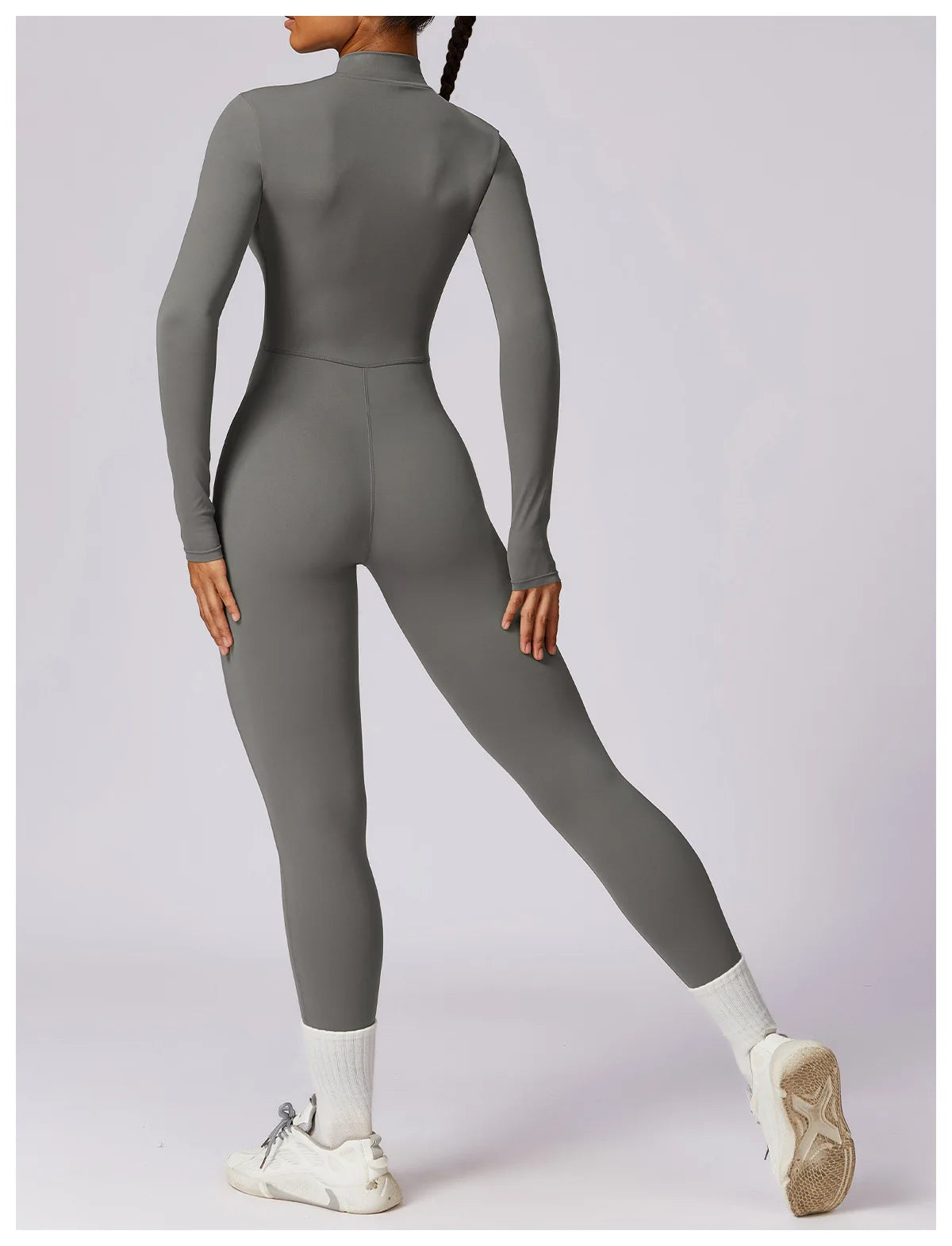 Macacão Fitness Mujer – Manga Larga con Cremallera Frontal