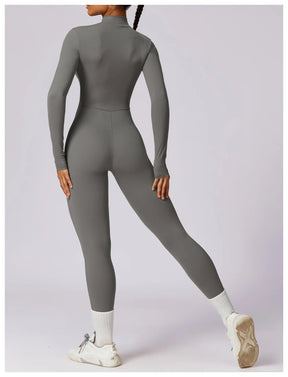 Macacão Fitness Mujer – Manga Larga con Cremallera Frontal