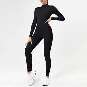 Macacão Fitness Mujer – Manga Larga con Cremallera Frontal