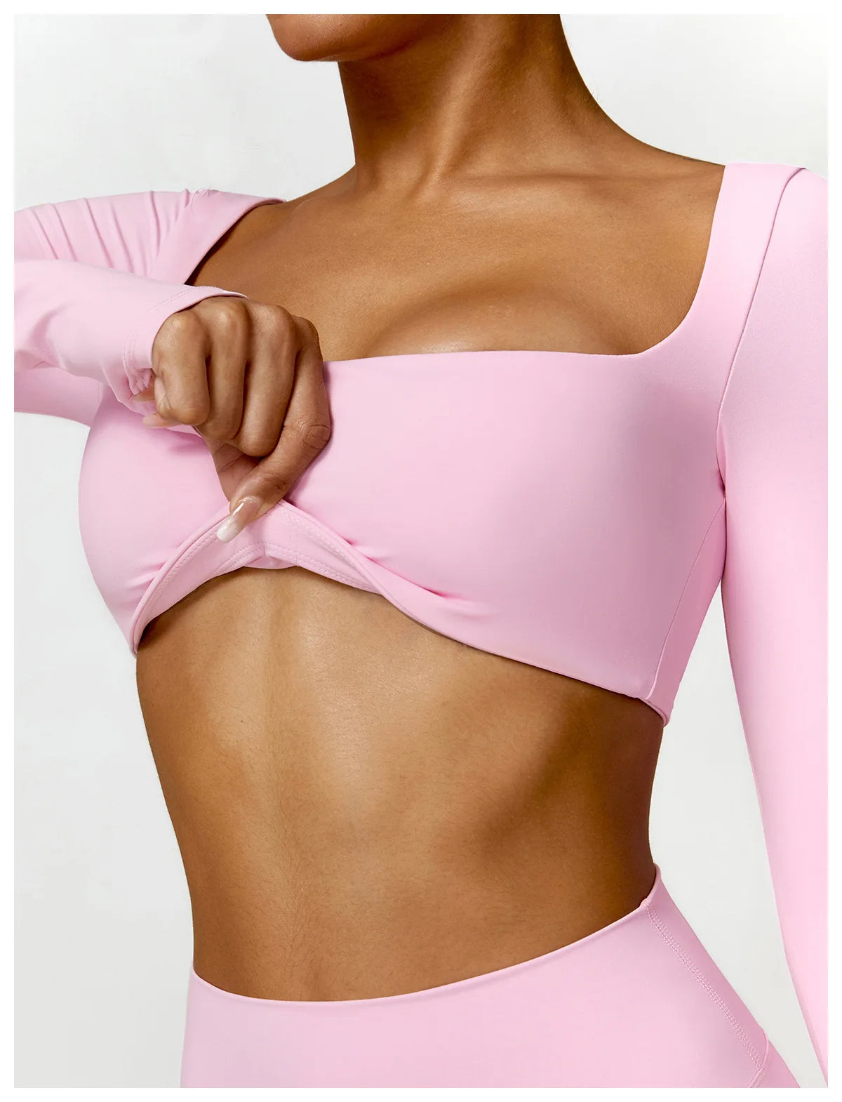 Conjunto Fitness Femenino con Manga Larga y Leggings de Cintura Alta