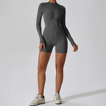 Macacão Fitness Mujer – Manga Larga con Cremallera Frontal