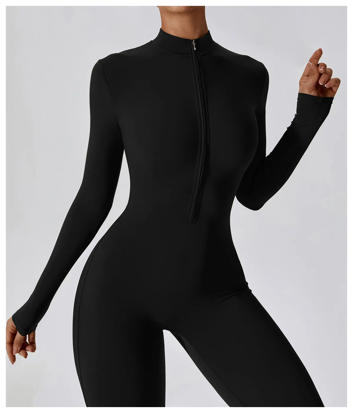 Macacão Fitness Mujer – Manga Larga con Cremallera Frontal