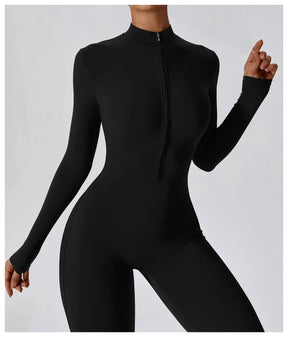 Macacão Fitness Mujer – Manga Larga con Cremallera Frontal