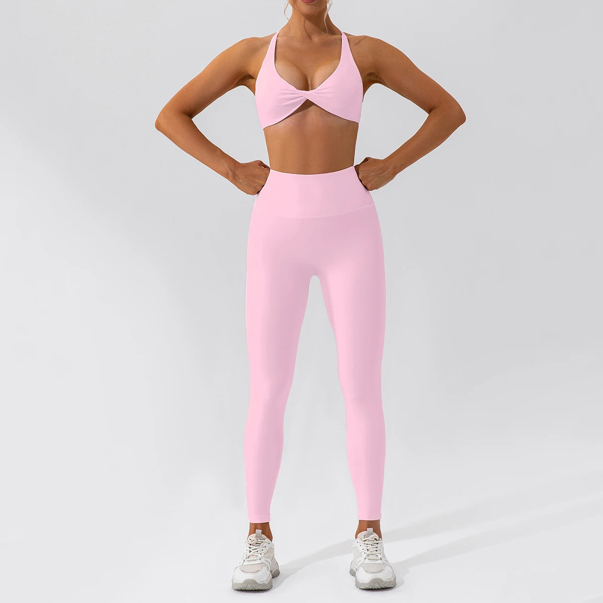 Conjunto Fitness Mujer – Top de Alça Fina + Legging de Cintura Alta