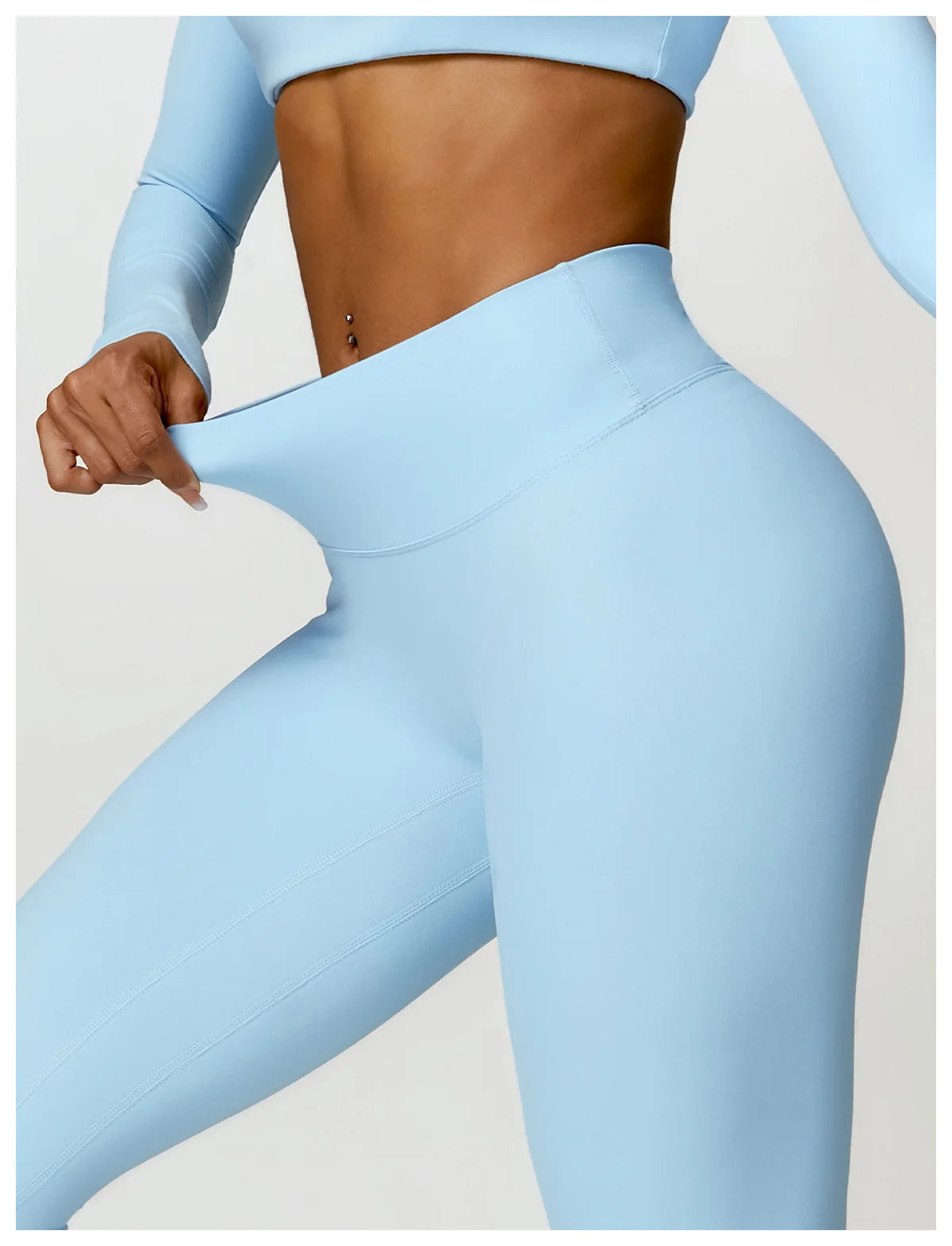 Conjunto Fitness Femenino con Manga Larga y Leggings de Cintura Alta