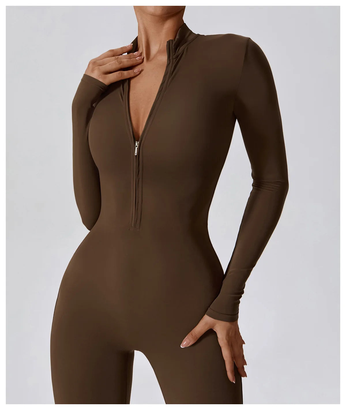 Macacão Fitness Mujer – Manga Larga con Cremallera Frontal