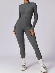 Macacão Fitness Mujer – Manga Larga con Cremallera Frontal