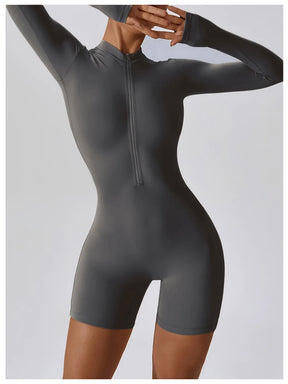 Macacão Fitness Mujer – Manga Larga con Cremallera Frontal