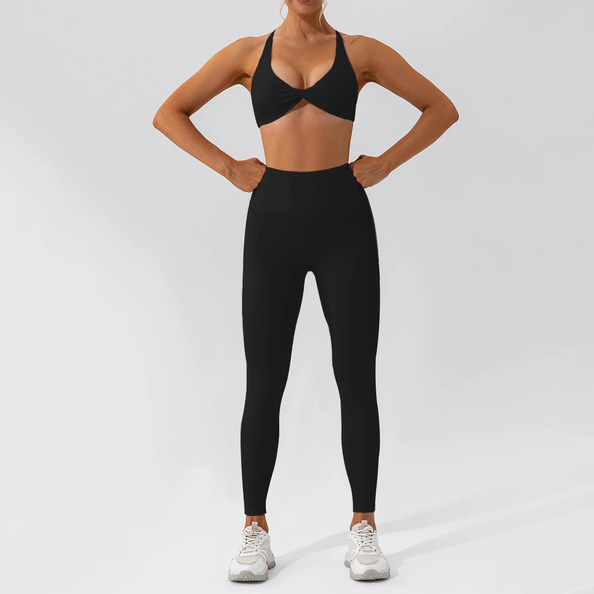 Conjunto Fitness Mujer – Top de Alça Fina + Legging de Cintura Alta