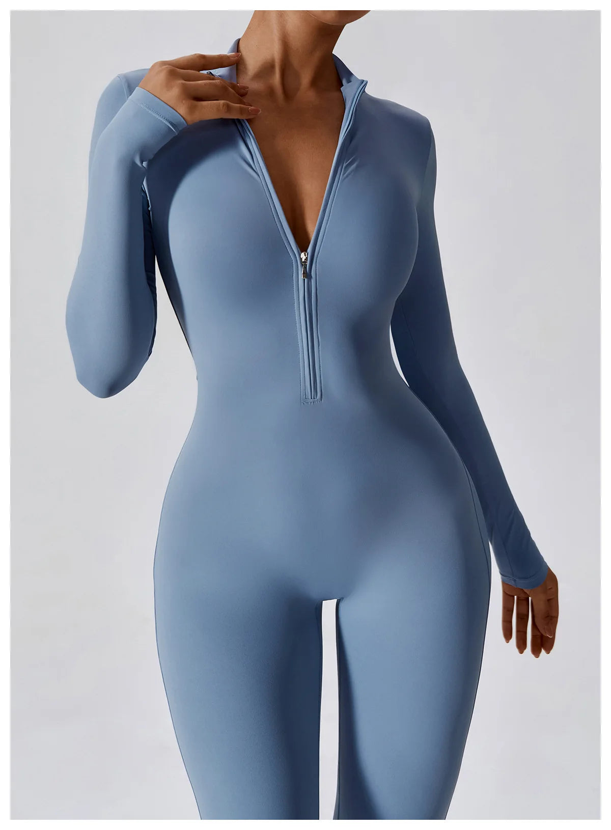 Macacão Fitness Mujer – Manga Larga con Cremallera Frontal