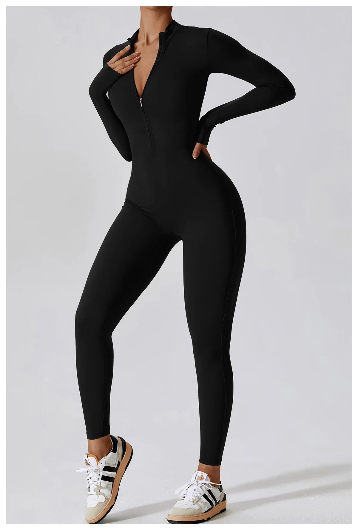 Macacão Fitness Mujer – Manga Larga con Cremallera Frontal