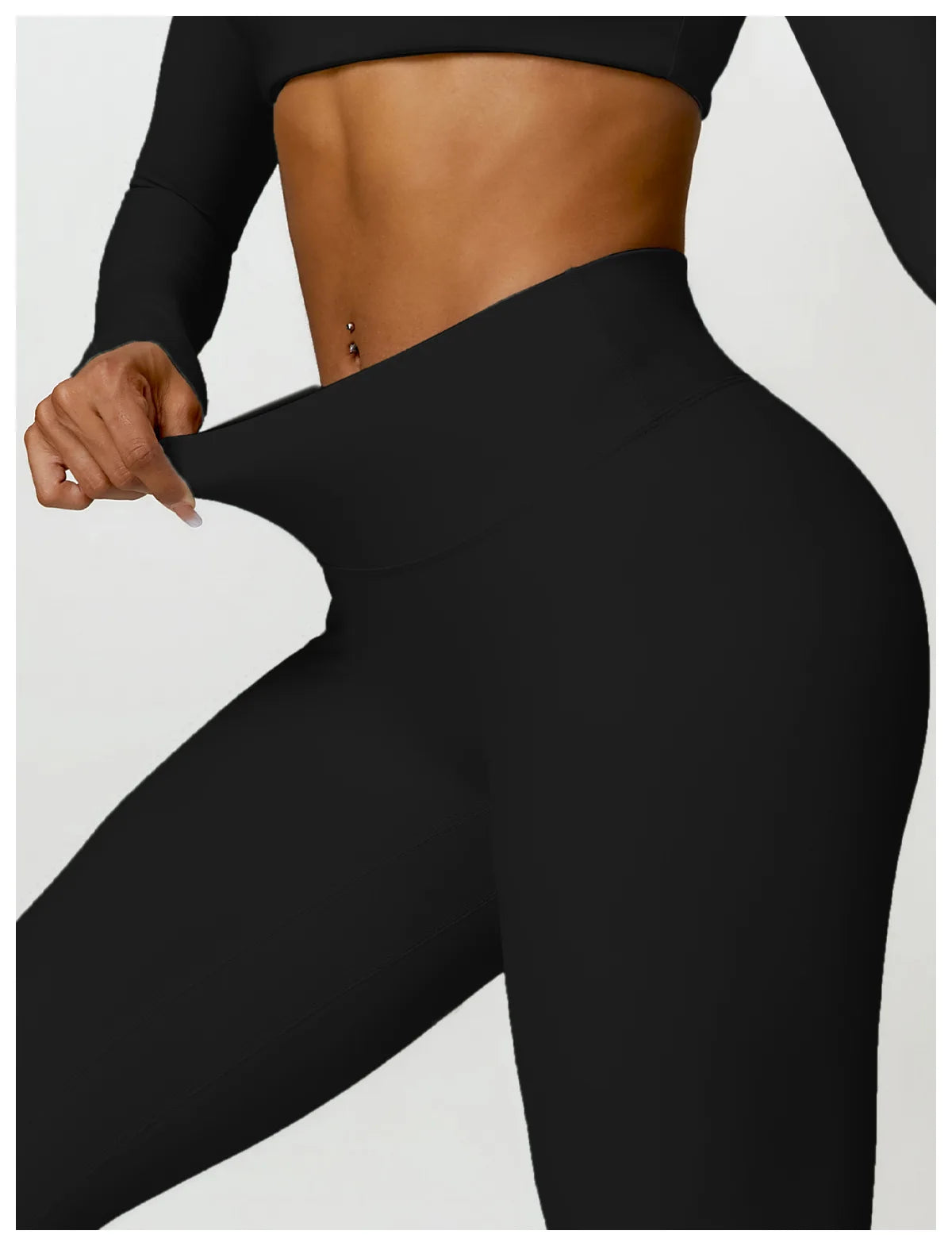 Conjunto Fitness Femenino con Manga Larga y Leggings de Cintura Alta