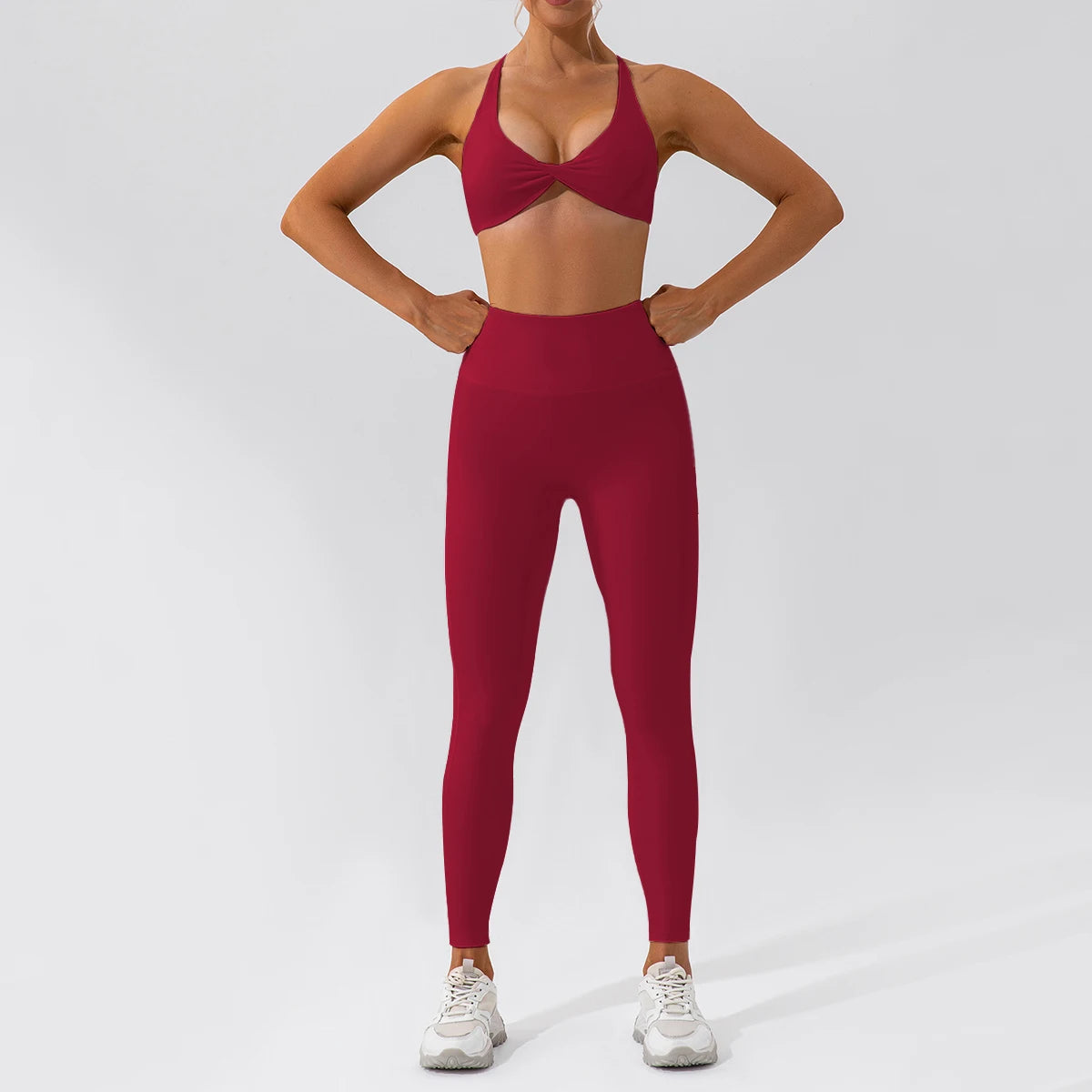 Conjunto Fitness Mujer – Top de Alça Fina + Legging de Cintura Alta