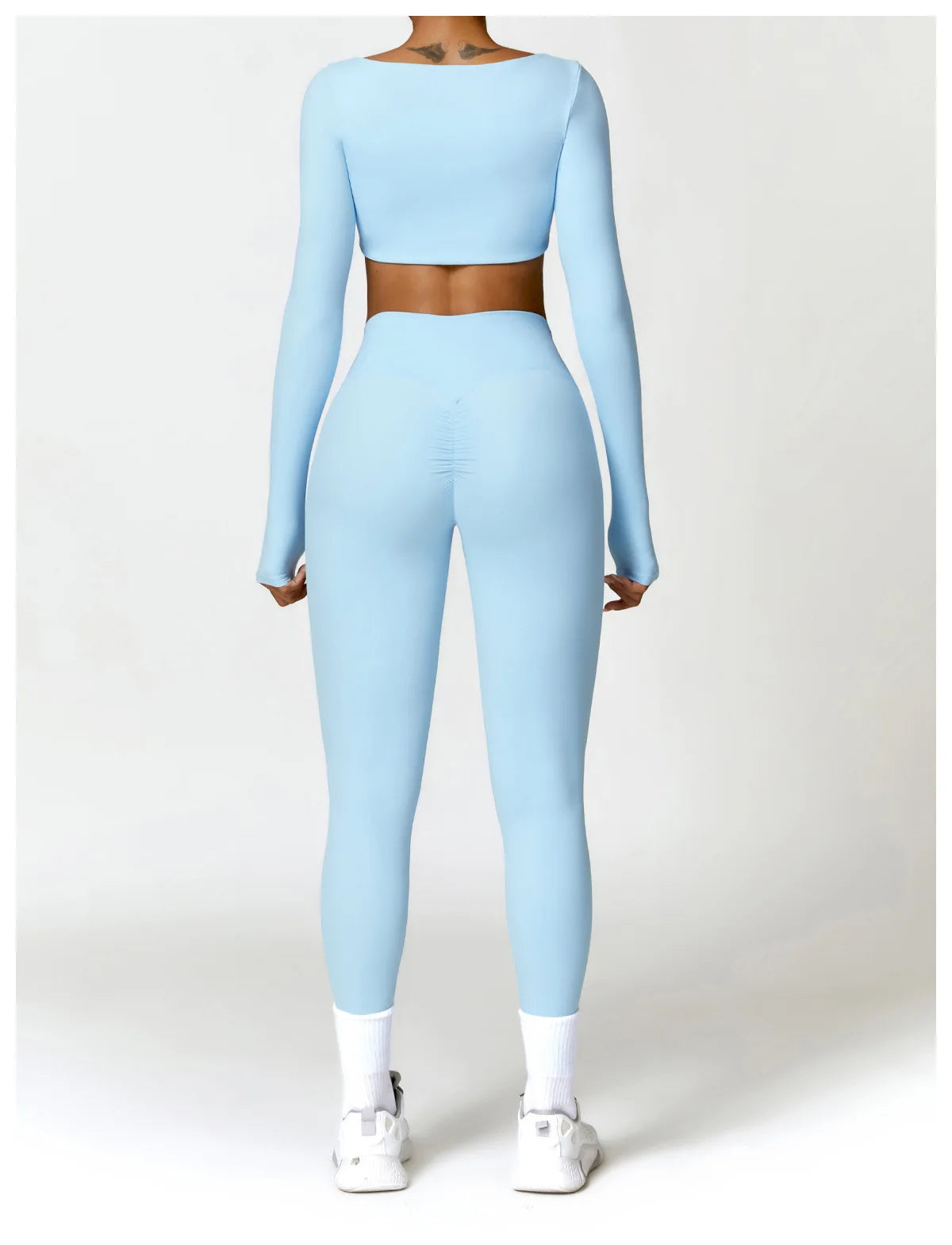 Conjunto Fitness Femenino con Manga Larga y Leggings de Cintura Alta