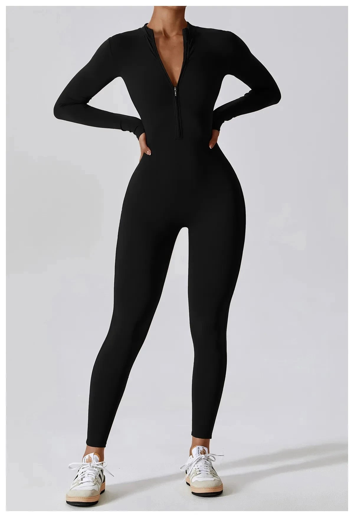 Macacão Fitness Mujer – Manga Larga con Cremallera Frontal