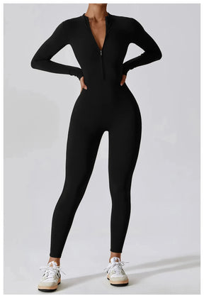 Macacão Fitness Mujer – Manga Larga con Cremallera Frontal