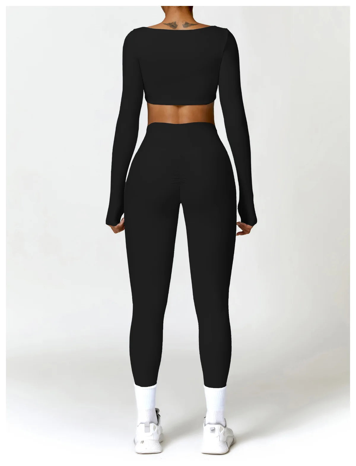 Conjunto Fitness Femenino con Manga Larga y Leggings de Cintura Alta