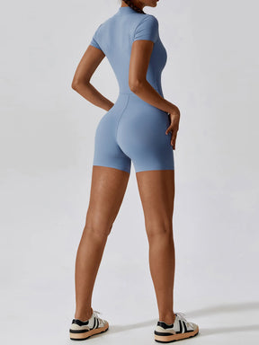 Macacão Fitness Mujer – Manga Corta con Cremallera Frontal