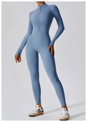 Macacão Fitness Mujer – Manga Larga con Cremallera Frontal