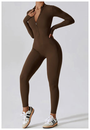 Macacão Fitness Mujer – Manga Larga con Cremallera Frontal